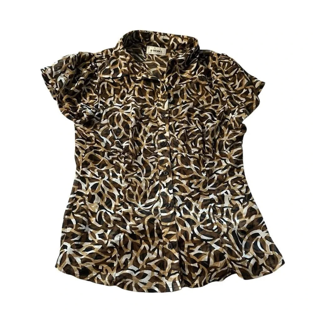 B. Works Byer California women's size small sheer Brown button down blouse